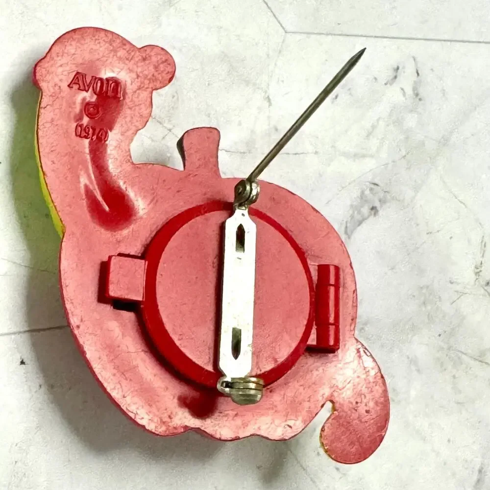 Vintage Avon Willy Worm Apple 1974 Brooch Pin Pal Solid Fragrance 2 1/4in Empty